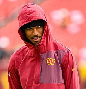 Jayden Daniels in a hoodie