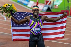 Kenneth Bednarek sets a record in the 200 meter race at the Wanda Diamond League’s Weltklasse Zürich athletics competition 04.jpg