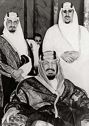King Abdulaziz with Prince Faisal and Prince Saud