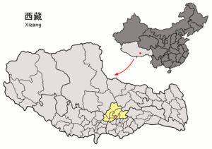 Chengguan District (pink) within Lhasa (yellow)