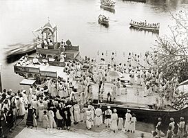 Maharaja Fateh Singh of Udaipur, (r.1884-1930), on royal barge, Udaipur