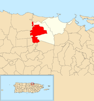 Location of Media Luna within the municipality of Toa Baja shown in red