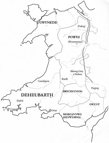 Medieval kingdoms of Wales, showing Gwent in the south-east