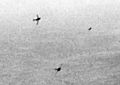 MiG-15s curving to attack B-29s over Korea c1951