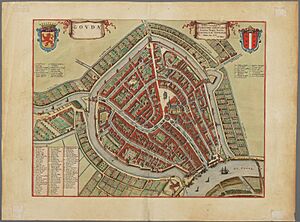 Plattegrond van de stad Gouda binnen de singels, ca. 1650.