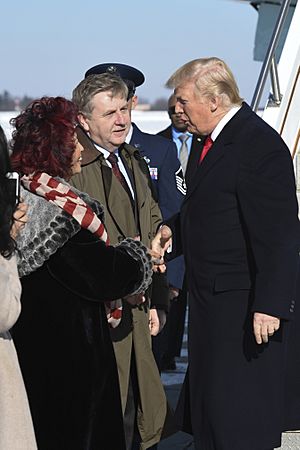 President Donald Trump being greeted by Rick Saccone