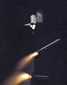 STS-1 The Shuttle's Solid Rocket Boosters break away from Columbia's External Tank