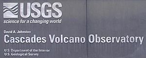 Sign for Cascades Volcano Observatory on Open day 2005 (USGS) cropped