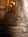 Stairs cut into rock in an underground Wine Cave in Aranda de Duero, Spain