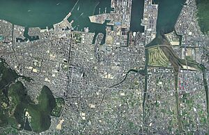 Takamatsu city center area Aerial photograph.2007