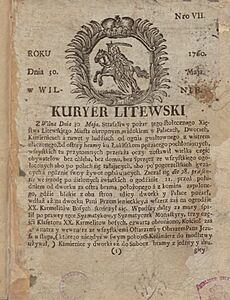 Title page of Kuryer Litewski newspaper (1760, Vilnius)