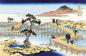 Unusual Views of Celebrated Bridges in the Provinces-Mikawa No Yatsuhashi No Kozu
