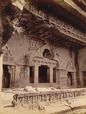 *The Sutar-ki-Jhonpri -Visvakarma- Cave, Ellora; a photo by Lala Deen Dayal, 1880's* (BL).1880
