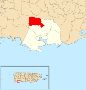 Location of Arena within the municipality of Guánica shown in red