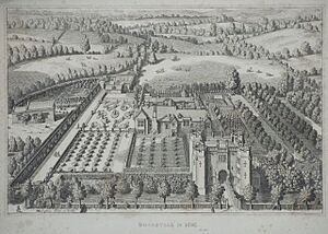 Boarstall Hall and Towers, 1695, by artist Michael Burghers, England 2