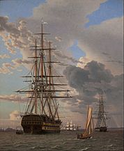 C.W. Eckersberg - The Russian Ship of the Line "Asow" and a Frigate at Anchor in the Roads of Elsinore - Google Art Project