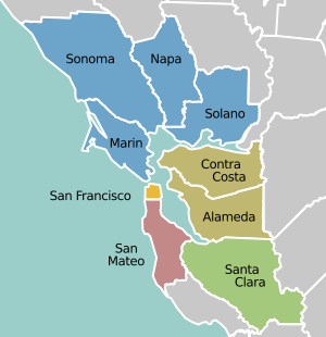 California Bay Area county map (zoom&color)