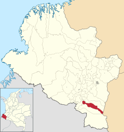 Location of the municipality and town of Córdoba, Nariño in the Nariño Department of Colombia.