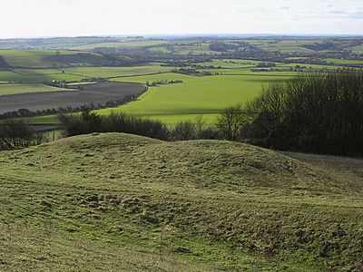 Double round barrow on Old Winchester Hill, looking down into the Meon Valley - geograph.org.uk - 25001