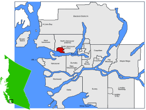 Location of City of North Vancouver within the Metro Vancouver area in British Columbia, Canada