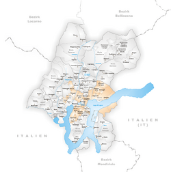 Karte Gemeinden des Bezirks Lugano 2003