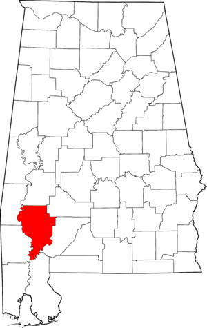 Map of Alabama highlighting Clarke County