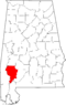 Map of Alabama highlighting Clarke County.svg