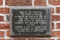 Market Drayton St. Mary's Hall plaque