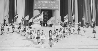 Photograph of Jefferson High School Marching Colonials Performing on the Steps of the National Archives Building on Constitution Day, 1974 (cropped).tif