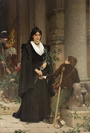Pierre Auguste Cot - Mireille faisant l'aumône à la sortie de Saint-Trophime (1882)