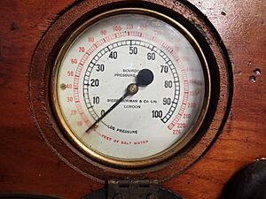 Pressure gauge on Siebe Gorman manual diver's pump P3220126