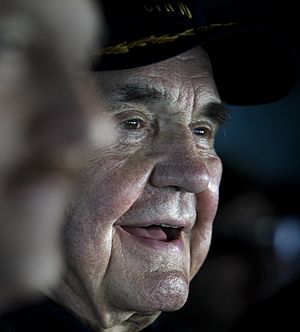 US Navy 101212-N-2055M-059 Legendary sports broadcaster Dick Enberg observes flight operations aboard USS Carl Vinson (CVN 70) (cropped).jpg