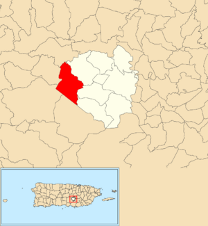 Location of Asomante within the municipality of Aibonito shown in red