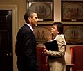 Barack Obama and Valerie Jarrett in the West Wing corridor cropped