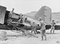 Bulldozer arrives on plane at Kaiapit strip 1943