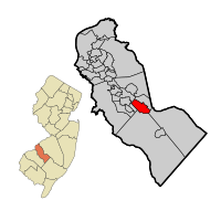 Berlin Borough highlighted in Camden County. Inset: Location of Camden County highlighted in the State of New Jersey.