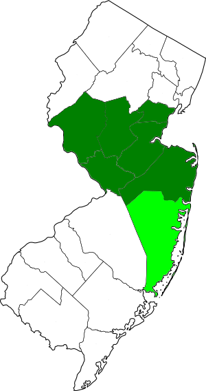 Highlighted in green: Middlesex, Monmouth, Mercer, Somerset,Hunterdon, Union, and Ocean counties