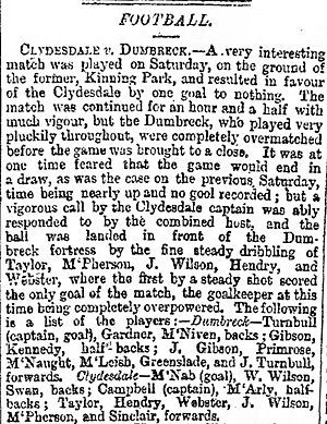 Clydesdale 1–0 Dumbreck, one of the first matches played after the formation of the Scottish FA, 22 March 1873