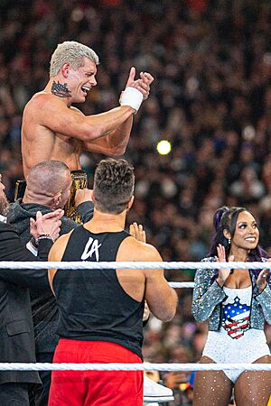 Cody Rhodes after his Title win, Wrestlemania XL 2024 (cropped)