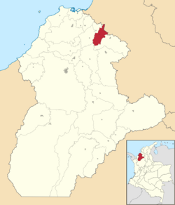 Location of the municipality and town of San Andrés de Sotavento in the Córdoba Department of Colombia.
