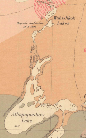 Detail of 1902 Dowling Map showing Lake Athapapuskow and Pineroot River
