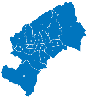 Districts of Zagreb (map with numbers)