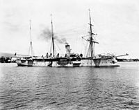 German warship in Apia Harbour 1900s, photo AJ Tattersall Timeframes NZ