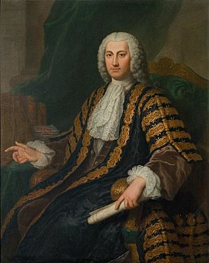 Bilson-Legge seated wearing black silk robes and long wig (oil on canvas portrait)