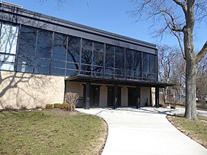 Main entrance of Church of the Resurrection (Rez), the cathedral parish of the Anglican Diocese of the Upper Midwest, Wheaton, Illinois