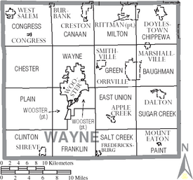 Map of Wayne County Ohio With Municipal and Township Labels
