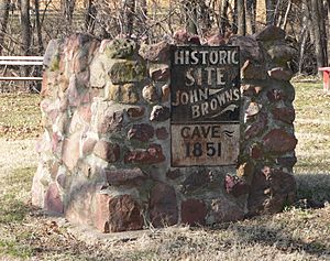 Mayhew Cabin John Browns Cave sign