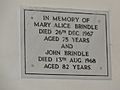 Memorial to Alice Brindle at Unitarian Chapel Rivington