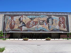 Pershing Center mural & front entrance, Lincoln, Nebraska, USA