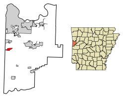 Location of Hackett in Sebastian County, Arkansas.